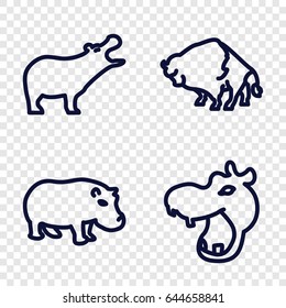 Zoo icons set. set of 4 zoo outline icons such as hippopotamus