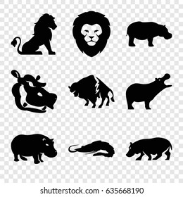 Zoo icons set. set of 9 zoo filled icons such as lion, alligator, hippopotamus