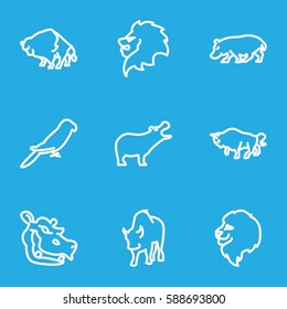 zoo icons set. Set of 9 zoo outline icons such as lion, hippopotamus, buffalo