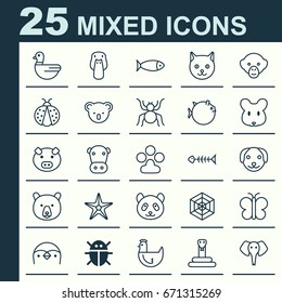 Zoo Icons Set. Collection Of Baboon, Serpent, Fish And Other Elements. Also Includes Symbols Such As Chimpanzee, Fish, Duck.