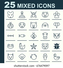 Zoo Icons Set. Collection Of Baboon, Kine, Bumblebee And Other Elements. Also Includes Symbols Such As Cat, Bone.