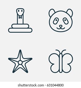 Zoo Icons Set. Collection Of Bear, Moth, Starfish And Other Elements. Also Includes Symbols Such As Serpent, Sea, Insect.