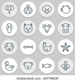Zoo Icons Set. Collection Of Bumblebee, Duck And Other Elements. Also Includes Symbols Such As Starfish,  Bee.