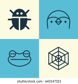 Zoo Icons Set. Collection Of Cobweb, Beetle, Diver And Other Elements. Also Includes Symbols Such As Beetle, Amphibian, Penguin.