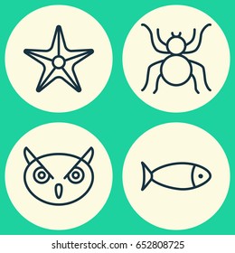 Zoo Icons Set. Collection Of Fish, Spider, Starfish And Other Elements. Also Includes Symbols Such As Aquarium, Arachnid, Cobweb.