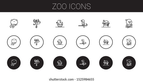 zoo icons set. Collection of zoo with frog, monkey, elephant, parrot, chameleon. Editable and scalable zoo icons.