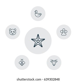 Zoo Icons Set. Collection Of Goose, Moose, Starfish And Other Elements. Also Includes Symbols Such As Star, Moose, Mallard.