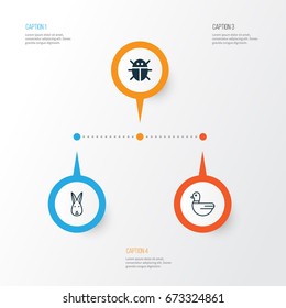 Zoo Icons Set. Collection Of Goose, Beetle, Bunny And Other Elements. Also Includes Symbols Such As Mallard, Beetle, Rabbit.