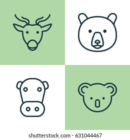 Zoo Icons Set. Collection Of Grizzly, Marsupial, Kine And Other Elements. Also Includes Symbols Such As Panda, Deer, Kine.