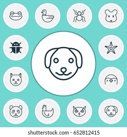 Zoo Icons Set. Collection Of Hen, Starfish, Spider And Other Elements. Also Includes Symbols Such As Cobweb, Panda, Arachnid.