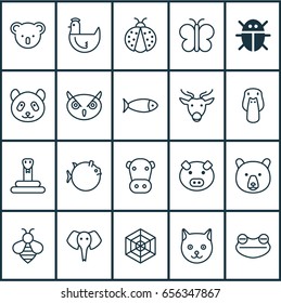 Zoo Icons Set. Collection Of Moose, Night Fowl, Kitten And Other Elements. Also Includes Symbols Such As Butterflyfish, Grizzly, Cow. Zoo Icons Set. Collection Of Moose, Night Fowl, Kitten And Other Elements. Also Includes Symbols Such As Butterflyfish, Grizzly, Cow.