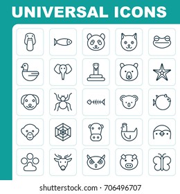 Zoo Icons Set. Collection Of Moose, Marsupial, Puppy And Other Elements. Also Includes Symbols Such As Trunked, Bear, Cobweb.