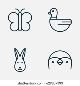 Zoo Icons Set. Collection Of Moth, Bunny, Goose And Other Elements. Also Includes Symbols Such As Hare, Butterfly, Animal.