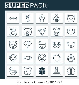 Zoo Icons Set. Collection Of Moth, Grizzly, Duck And Other Elements. Also Includes Symbols Such As Cow, Deer, Bee.
