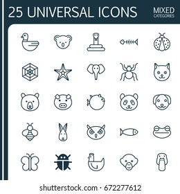 Zoo Icons Set. Collection Of Moth, Goose, Baboon And Other Elements. Also Includes Symbols Such As Piggy, Pussy, Star.