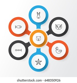 Zoo Icons Set. Collection Of Night Fowl, Grizzly, Bunny And Other Elements. Also Includes Symbols Such As Seafood, Hare, Panda.