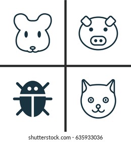 Zoo Icons Set. Collection Of Piglet, Rat, Kitten And Other Elements. Also Includes Symbols Such As Piglet, Beetle, Pig.