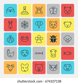 Zoo Icons Set. Collection Of Seafood Skeleton, Grizzly, Diver And Other Elements. Also Includes Symbols Such As Animal, Moose, Fowl.