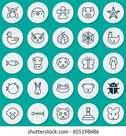 Zoo Icons Set. Collection Of Serpent, Moth, Rat And Other Elements. Also Includes Symbols Such As Marsupial, Hen, Animal.