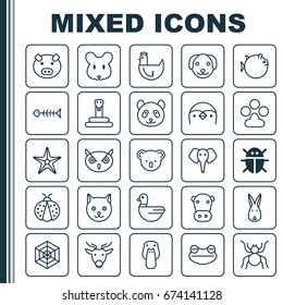 Zoo Icons Set. Collection Of Serpent, Puppy, Spider And Other Elements. Also Includes Symbols Such As Ladybug, Paw, Marsupial.