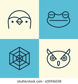 Zoo Icons Set. Collection Of Toad, Cobweb, Night Fowl And Other Elements. Also Includes Symbols Such As Cobweb, Animal, Diver.
