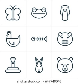 Zoo Icons Set. Collection Of Toad, Piglet, Serpent And Other Elements. Also Includes Symbols Such As Grizzly, Goose, Mallard.