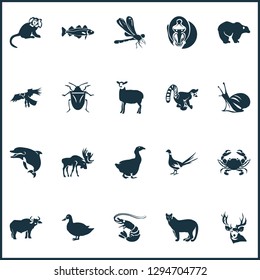 Zoo icons set with goose, eagle, puma and other prawn elements. Isolated vector illustration zoo icons.