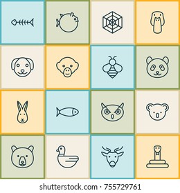 Zoo Icons Set. Includes Icons Such As Seafood Skeleton, Baboon, Goose And Other.