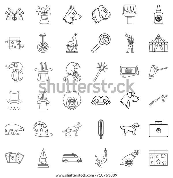Zoo icons set. Outline style of 36 zoo\
vector icons for web isolated on white\
background