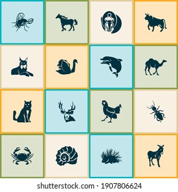 Zoo icons set with swan, fly, deer and other ox elements. Isolated vector illustration zoo icons.