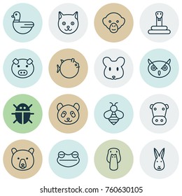 Zoo Icons Set With Toad, Bumblebee, Goose And Other Duck Elements. Isolated Vector Illustration Zoo Icons.