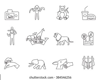 Zoo icons in thin outlines. Animal, carnivores, reptiles.