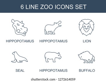 zoo icons. Trendy 6 zoo icons. Contain icons such as hippopotamus, lion, seal, buffalo. zoo icon for web and mobile.