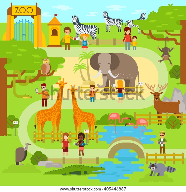 象 キリン ハゲ ワニ 猿 鹿 ゼブラ ヘビを含む動物園のインフォグラフィックエレメント ベクターフラットイラスト 公園内の動物の乳母 ストックベクター画像 のベクター画像素材 ロイヤリティフリー