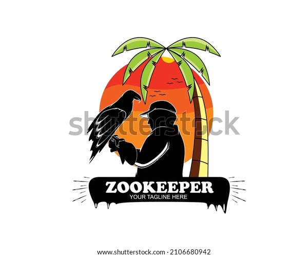 Zoo keeper\
logo silhouette vector\
illustration
