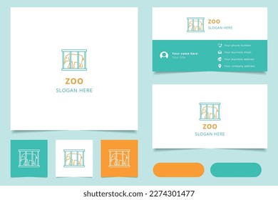 Zoo logo design with editable slogan. Branding book and business card template.