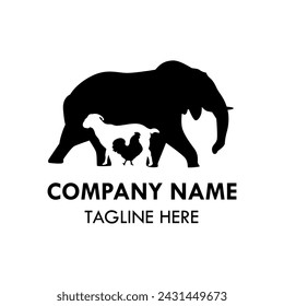 Zoo logo. Zoo logo with elephant, goat, and chicken in white background 