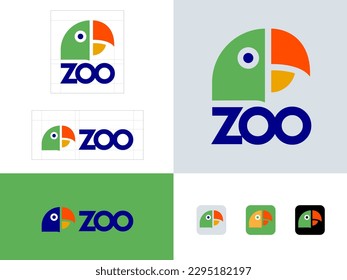 Zoo logo. The letters and the head of a green parrot. Identity, web buttons.