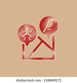 Zoo map icon in halftone style. Grunge background vector illustration.
