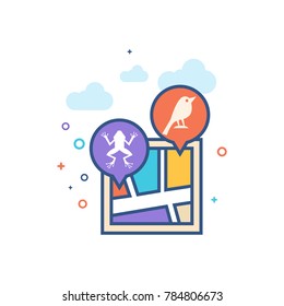 Zoo map icon in outlined flat color style. Vector illustration.