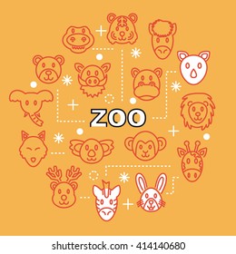 zoo minimal outline icons, vector pictogram set