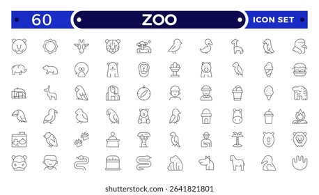 Zoo Outline Icon Set – Wildlife, Animals and Safari Vector Symbols.
