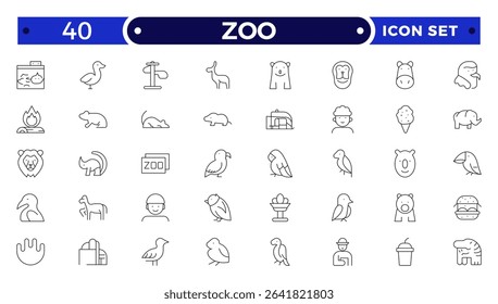 Zoo Outline Icon Set – Wildlife, Animals and Safari Vector Symbols.

