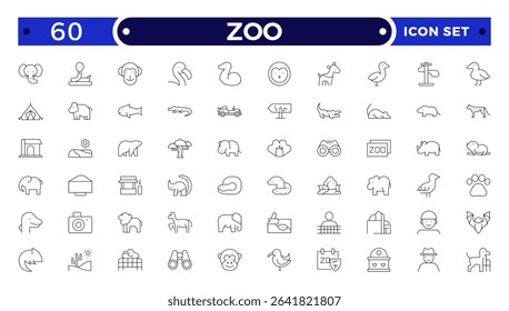 Zoo Outline Icon Set – Wildlife, Animals and Safari Vector Symbols.
