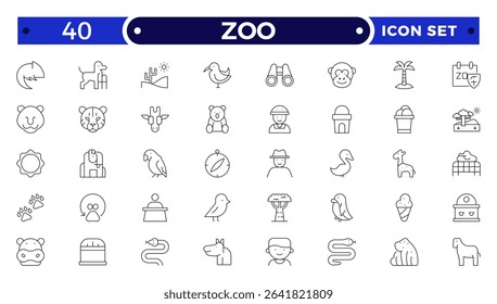 Zoo Outline Icon Set – Wildlife, Animals and Safari Vector Symbols.
