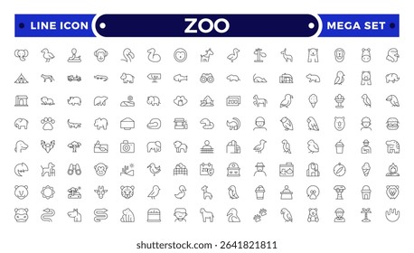 Zoo Outline Icon Set – Wildlife, Animals and Safari Vector Symbols.
