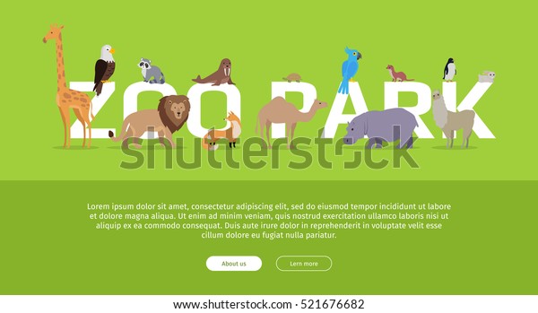 Zoo Park Banner Various Animals Stands Stock Vector (Royalty Free ...