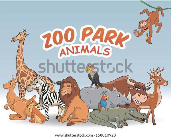 Zoo Park Big Cartoon Animal Set Stock Vector (Royalty Free) 158010923 ...