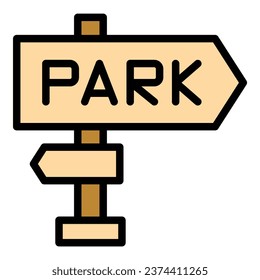 Zoo Park Richtung Symbol Umriss Vektorgrafik. Filmkarte. Token-Eintrittsfarbflaeche