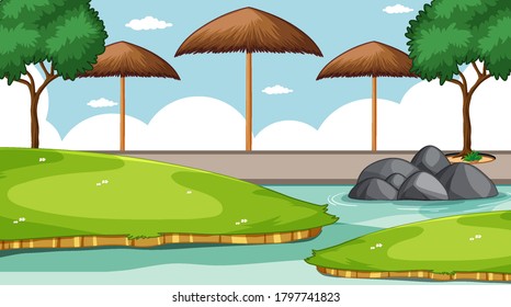 Zoo park without animal scene illustration